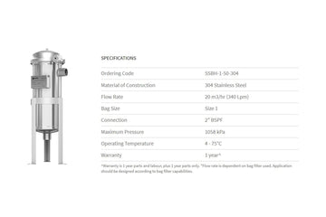 Bag Filter Housing 304 S/Steel 2" Connection, Size 1