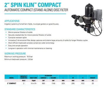 NETAFIM 50MM SPINKLIN AUTO COMPACT FILTER LOW FLOW